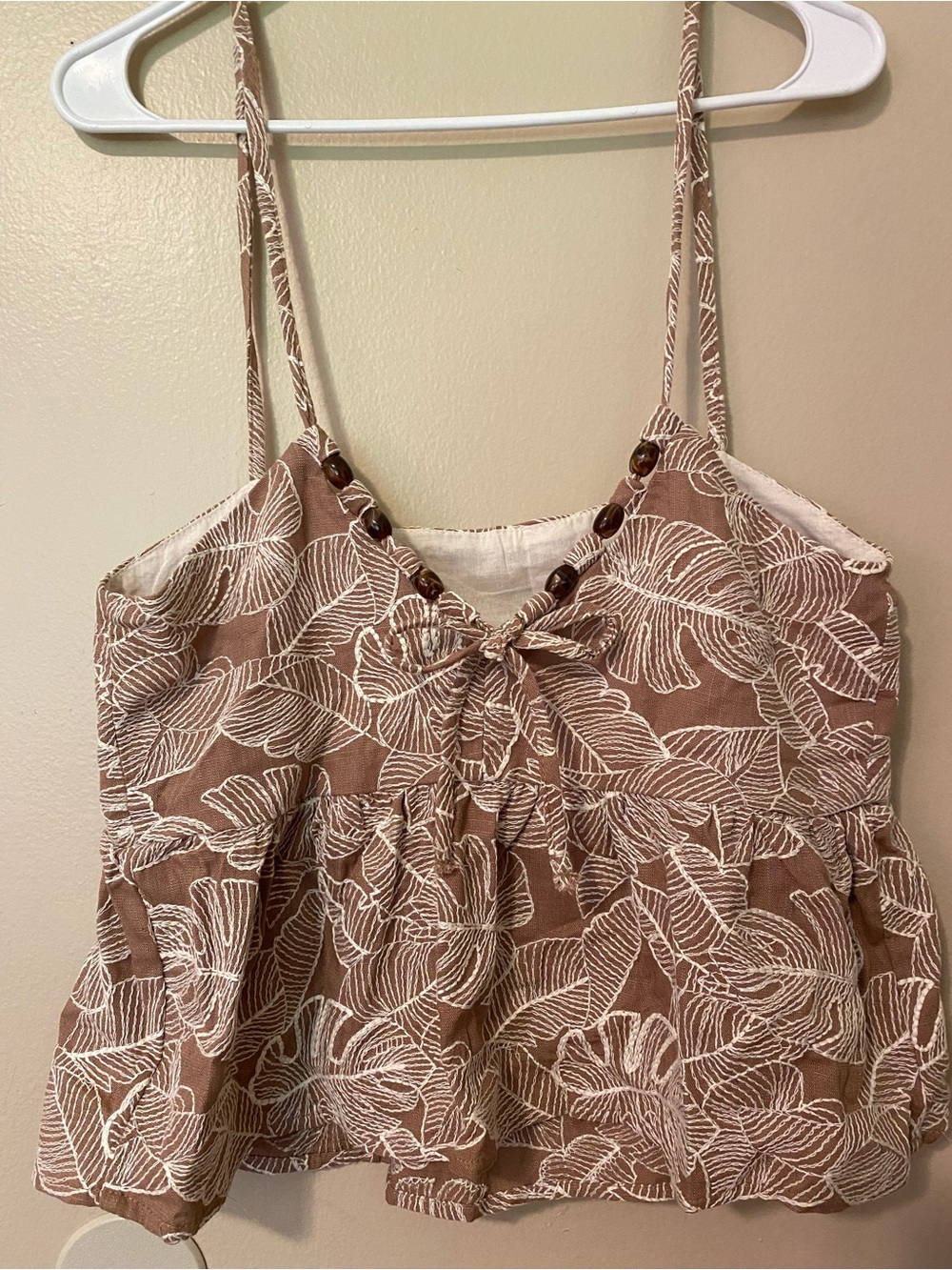 Calypso St. Barth Taupe Leaf-Print Spaghetti Strap Camisole